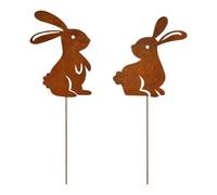 Luobannm Estacas de Hierro para Jardín de Pascua, Letreros de Conejito Oxidado, Macetas para Patio Exterior, Césped y Decoración Al Aire Libre.