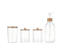 Luobannm Juego de 4 Accesorios de Baño de Bambú: Decoración Rústica, Dispensador de Jabón, Soporte para Cepillo de Dientes, 2 Frascos Porta Hisopos de Algodón