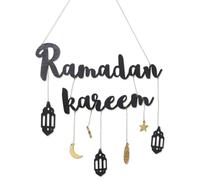 Luobannm Letrero de Ramadán, Decoración del Mes Sagrado con Colgante de Linterna de Luna y Estrella, Ideal para Manualidades de Madera de Eid, Decoración de Madera para el Hogar A