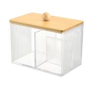 Luobannm Porta Hisopos con Tapa de Bambú, Dispensador de Hisopos de Algodón con 3 Compartimentos, Recipiente de Plástico Transparente para Baño.