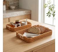 Luocute 2 Bandejas de Cesta Tejidas, Cestas de Almacenamiento Hechas a Mano Estilo Ratán con Asas de Plástico, para Organización de Cocina, Sala de Estar, Dormitorio, 11.81 X 7.87