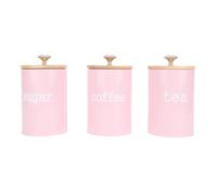 Luocute Conjunto de Botes de Almacenamiento de Metal de 3pcs, Frascos de Cocina Decorativos Vintage con Tapa de Madera, Organización Hermética para Azúcar del té de café, Decoración de (Rosado)
