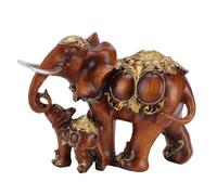 Luocute Estatua de Elefante, Escultura de Elefante Madre y bebé Pintada a Mano de Resina con Grano de Madera de Imitación para Decoración del Hogar, Escritorio de Oficina, Decoración de