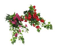 Luocute Flores de Gloria de la Mañana del Colgante Artificial, Enredaderas de Imitación Reutilizables Realistas, para la Decoración de la Fiesta de Bodas, 2 Pcs Flores de Seda con (Morado+Rojo)