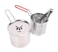 Luocute Freidora con Cesta, Acero Inoxidable 304 Compacta | Olla Alta y Estrecha para Freír, Rojo de Silicona, Tapa Sellada y Espátula Ranurada, Compatible con Inducción y Cerámica,
