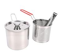 Luocute Freidora de Cesta, Acero Inoxidable 304, Alta y Estrecha | Compatible con Cocina de Inducción, Tapa Sellada, Pinzas Ranuradas, para Papas Fritas y Alitas de Pollo, Cocina Comercial