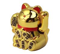 Luocute Gato de la Suerte con Energía Solar, Mini Lindo Gato Que Saluda con Energía Solar de 2 Pulgadas, de Bienvenida a la Riqueza de la Suerte con Tablero Receptor de Luz Incorporado, para el (GOLD)