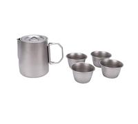 Luocute Juego de té Portátil de Acero Inoxidable, Tetera con Filtro, Tetera con Colador, 4 Tazas, Almacenamiento Anidado para Acampar, Senderismo, Viajes Al Aire