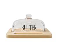 Luocute Mantequera con Tapa, Bandeja de Mantequilla de Madera y Vidrio, Recipiente de Almacenamiento de Gran Tamaño Hermético con Cubierta de Vidrio, Apto para Lavavajillas para Encimera (Color