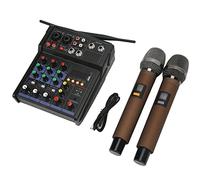 Luocute Mezclador Bluetooth de 4 Canales, Pequeño Mezclador Estéreo con Micrófonos Inalámbricos Duales DSP Efector Digital Bluetooth USB Reproductor de MP3, para Conferencias de Karaoke