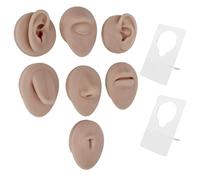 Luocute Paquete de 7 modelos de partes del cuerpo de silicona, modelo de oreja, boca, nariz, ojo, lengua y ombligo de silicona suave con soporte de exhibición para práctica
