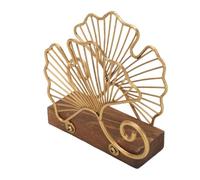 Luocute Porta Servilletas de Hoja de Ginkgo, Organizador de Metal de Hierro | 4,72 X 1,57 X 4,92 Pulgadas, Acabado Dorado, Base de Madera de Hierro Vintage, para Servilletas Estándar, Decoración de