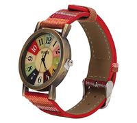 Luocute Reloj, Latón, Correa de Cuero PU, Pila de Botón 377 | Reloj Boho, Esfera Multicolor, Banda Ajustable, Se Adapta a Varios Tamaños de Muñeca, Regalo de Fiesta de Cumpleaños,