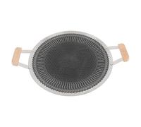 Luocute Sartén para Barbacoa Coreana, Sartén Redonda Antiadherente de Acero Inoxidable con de Madera para Acampar en Interiores y Exteriores, Distribución Uniforme del Calor, Cocción (34cm)