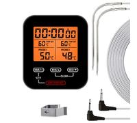 Luocute Termómetro Digital para Carne, 2 Sondas, Termómetro Inalámbrico RF para Alimentos con 7 Tipos de Carne Preestablecidos, 5 Niveles de Cocción, Alarma Alta y Baja, para Horno, (BLACK)