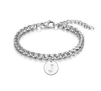 LUODAN Regalo Mujer Hombre Pulsera,Regalo Pareja,Plata A-Z 26 letra inicial colgante Pulsera Regalo Hermanas Amistad Colle Papá Padrino Ideas Regalos Mejor Amigo (J)