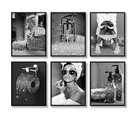 Luodroduo Fashion Wall Art Bathroom Wall Decor Set of 6 Black and White Glam Glitter Canvas Posters Pictures Photos Artwork Wall Modern Women Funny (Black and White, 11"x14" UNFRAMED)