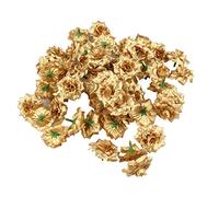 Luoem - Flor artificial dorada, de seda: Cabezas de rosas para decorar bodas, sombreros, vestidos, álbumes; en paquete de 50 unidades