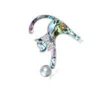 LUOFENG Broche de diseño de gatos con concha natural y acento de cristal para un atuendo versátil, accesorio de joyería de moda