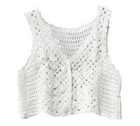 LUOFENG Chaleco para mujer, de punto de ganchillo, sin mangas, chaleco de encaje floral con botones para Jac
