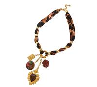 LUOFENG Collar con colgante acrílico con estampado de leopardo, corazón y flor de sol, cadena de acero inoxidable para mujer, accesorios de joyería de moda