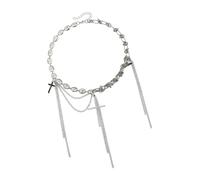 LUOFENG Collar con colgante de corazón y crucifijo con flecos, diseño único, joyería de aleación para el cuello, joyería para uso diario, fiesta y evento