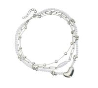 LUOFENG Elegante colgante irregular en forma de corazón con perlas en capas, joyería de aleación para mujer, accesorios de moda