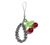 LUOFENG Llavero con dije de cerezas con detalles de cuentas, cadena de teléfono de aleación resistente para uso diario, diseño de cuerda ligera