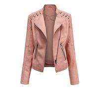 Luohaibell - Chaqueta de piel sintética para mujer, chaqueta de piel sintética, para moto, talla grande, moda, con cremallera, vintage, chaqueta informal, para motocicleta, Rosa-d, XL