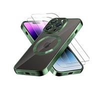 Luoiwei Funda magnética 3D para iPhone 11 Pro MAX, Compatible con MagSafe, [lámina de Lente integrada][2 x Cristal blindado] Transparente para teléfono móvil a Prueba de Polvo,Funda de Silicona Verde