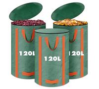 LUOJINYI 3 bolsas de basura de jardín de 120 l, estables, de pie, con tapa y asas, reutilizables, para cortar hojas verdes, para cortar el césped, residuos de jardín