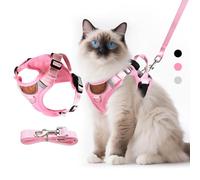 LUOJINYI Arnés ajustable para gatos con correa, a prueba de fugas, arnés para gato con rayas reflectantes y tejido de malla transpirable, arnés suave para gatos, gatitos, cachorros (rosa, S)