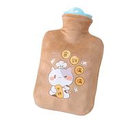 Luojuny Bolsa de agua caliente antiquemaduras relleno de agua suave dibujos animados portátil calentador de manos botella para oficina marrón claro 500 ml