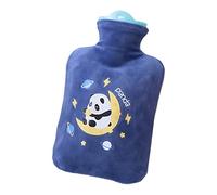 Luojuny Bolsa de agua caliente antiquemaduras relleno de agua suave dibujos animados portátil calentador de manos botella para oficina azul oscuro 500 ml