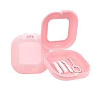 Luojuny Estuche de retención con agujeros de ventilación, espejo, estuche de retención delgado para dentaduras postizas para viajes, funda protectora bucal con encías, recogedor, cepillo de limpieza,