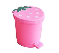 Luojuny Flip Top Small Rubbish Can with Lid, Strawberry Style Waste Basket Garbage Container, Vehicle Trash Can, Waste Garbage Bin for Office, Kitchen, Vanity Tabletop, Bedroom, Bathroom Pink S