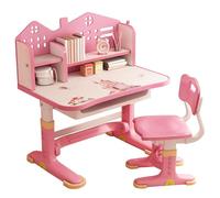 Luojuny Juego de escritorio y silla funcional para niños, escritorio de estudio para niños de altura ajustable con respaldo de castillo, patrón de dibujos animados de escritorio ampliado, soporte para