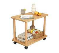 Luojuny Mesa auxiliar pequeña de madera móvil de dos niveles, moderna mesa de entrada que ahorra espacio, con rodamientos de 150 libras, mesa de consola de baja altura, mesa auxiliar de sofá con