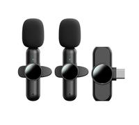 Luojuny Mini micrófono Conjunto de micrófono Lavalier inalámbrico Sonido estéreo Claro Micrófono de Solapa con cancelación de Ruido para Vlogs Grabación de Video Micrófono Lavalier C 2 Piezas