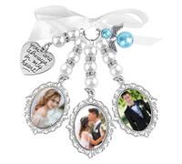 Luokeily Abalorio de ramo de boda, con 3 marcos para ramo de fotos, diseño de ramo de novia, para boda, con lazo, nudo de lazo, con diamantes de imitación, decoración de fiesta de compromiso personalizada