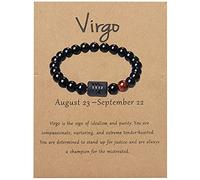 LUOLANA Pulsera del zodiaco para hombres y mujeres, cuentas de 8 mm y 10 mm, piedra de ónix negro natural, signo de estrella, constelación, horóscopo, regalo, adjustable, Piedra, Ónix