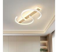 LUOLONG Lámpara de techo LED Lámpara de techo regulable Lámpara de salón de madera 45w con control remoto Luz de techo de bambú circular de 2 anillos Lámpara de dormitorio blanca estudio 50cm