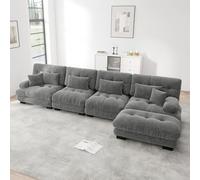 Luonians Sofá esquinero modular en L para sala de estar, sofá de 4 plazas con reposapiés extraíble, sofá de salón de 4 plazas, mono DIY, chenille (gris)