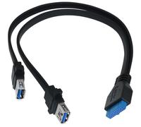 LUORNG Adaptador de doble puerto USB 3.0 a 19 pines, placa base de 19 pines a USB 3.0 dual, longitud del cable de extensión de 0 cm, cable de panel frontal