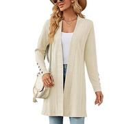 Luotelk Mujer Cárdigan Largo Abrigo de Manga Larga Rebecas Casual Frente Color Sólido Chaqueta de Ligero(L)