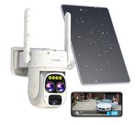 LUOVEE Cámara de vigilancia exterior con batería solar, cámara de vigilancia PTZ de 360° con detector de movimiento PIR, visión nocturna a color, audio de 2 vías, almacenamiento en la nube/SD, IP65