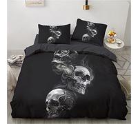Luowei Calavera Ropa de cama de 135 x 200 cm, diseño de calavera gótica, microfibra, funda nórdica y 1 funda de almohada de 80 x 80 cm, con cremallera