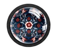 Luoweisi 4 pomos de armario de estilo folclórico noruego de rosemaling, pomos redondos para cajones de tocador, manijas de tocador de un solo agujero para decoración del hogar, cocina, armario