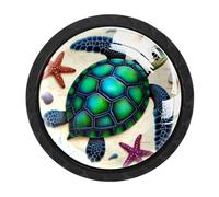 Luoweisi 4 pomos de armario de estrella de mar de tortuga verde, pomos redondos de 35 mm, manija de armario de un solo agujero con tornillos para armarios de cocina, baño, decoración del hogar