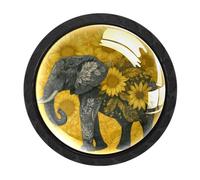 Luoweisi 4 pomos redondos de girasoles y elefantes para armario, manijas de un solo agujero para cocina, decoración del hogar, armario, armario